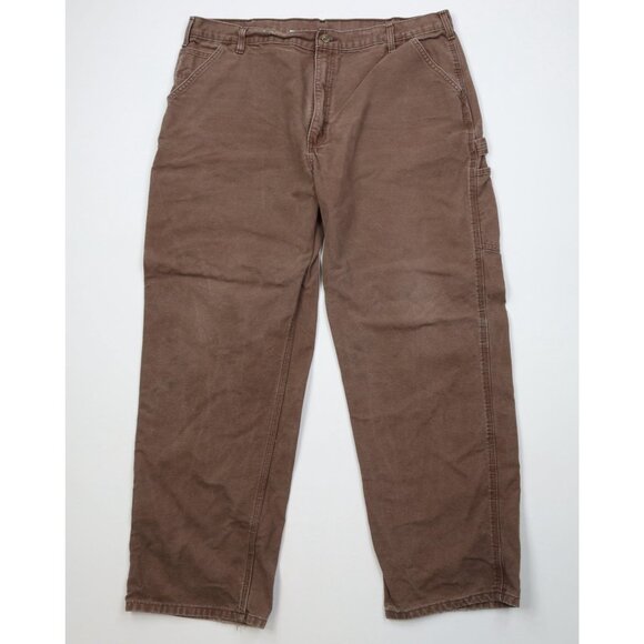Vtg 90s Carhartt Mens 40x32 Faded Canvas Wide Leg Dungaree Pants Brown Cotton